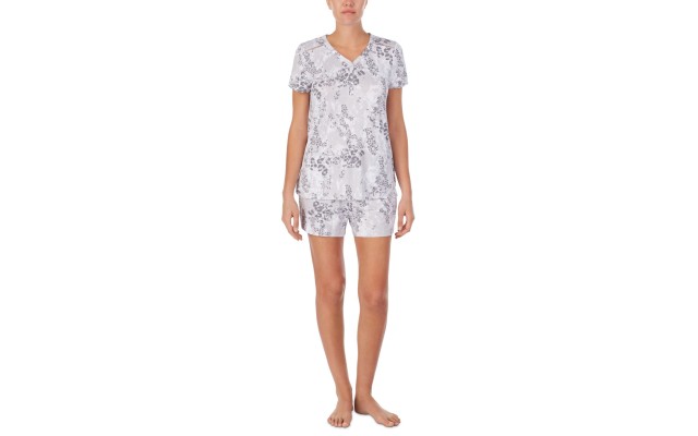 Cuddl Duds Women’s Short Sleeve T-Shirt & Printed Shorts Pajama Set, Gray, X-Large