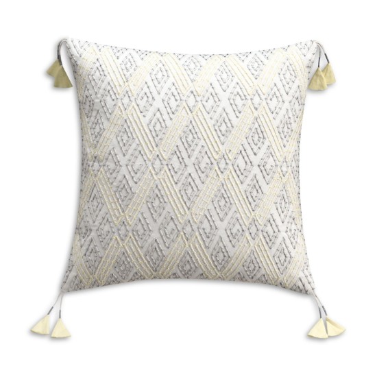  Geometric Embroidered Accent Pillow, Cream, 20” x 20”
