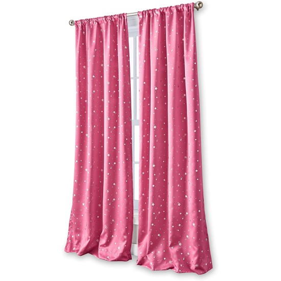  Starry Night Room Darkening Rod Pocket Window Curtain Single Panel, Pink, 40 X 63 inch