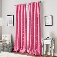 Curtainworks Starry Night Room Darkening Rod Pocket Window Curtain Single Panel, Pink, 40 X 63 inch