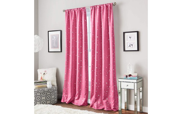  Starry Night Room Darkening Rod Pocket Window Curtain Single Panel, Pink, 40 X 63 inch