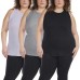  Ladies' Ribbed Tank, 3-pack, Black, X-Small