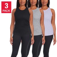 Danskin Ladies' Ribbed Tank, 3-pack, Black, 2X