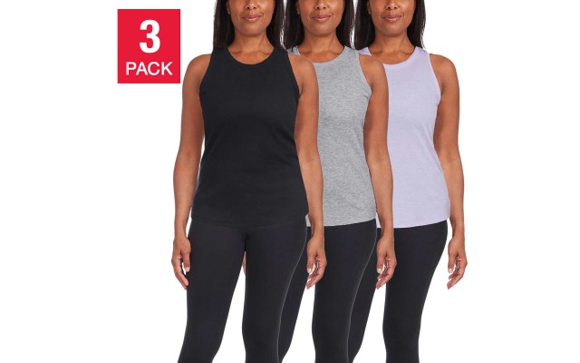  Ladies' Ribbed Tank, 3-pack, Black, 2X
