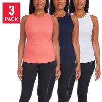 Danskin Ladies' Ribbed Tank, 3-pack, White, Medium