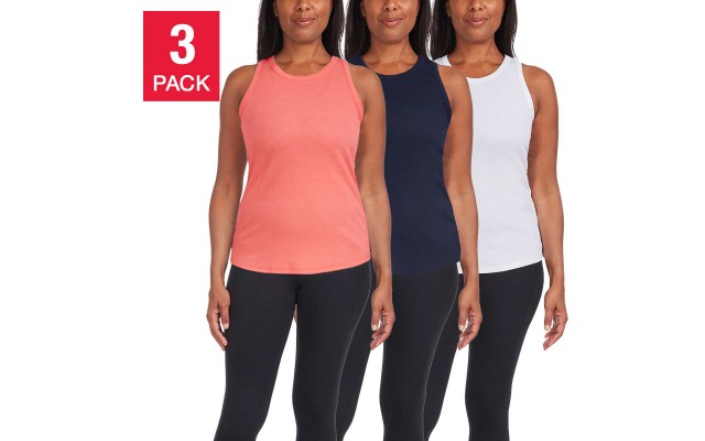  Ladies' Ribbed Tank, 3-pack, White, Medium