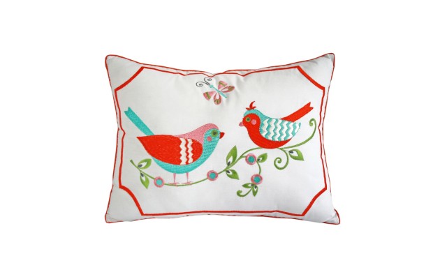  Dakota Nectar Embroidered Pillow, White/Red, 12X16