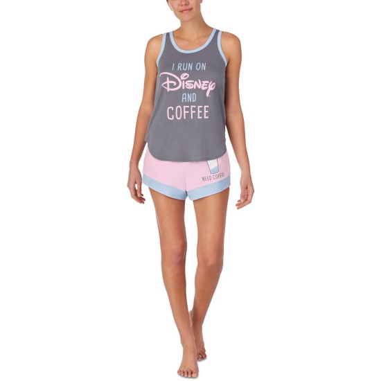   & Coffee Tank Top & Shorts Pajama Set, Grey/Pink, Small