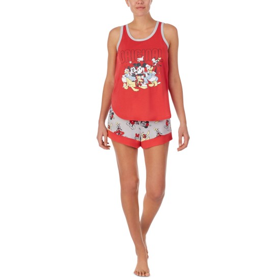  Mickey & Friends Women's Tank Top & Shorts Pajama Sets, Red, Medium