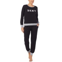 Dkny Embroidered Logo Top & Jogger Pants Pajamas Set, Navy, Medium