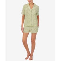 Dkny Sleepwear Printed Notched-Collar Top & Shorts Pajama Set, Green, Large