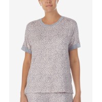 DKNY Sleepwear Short Sleeve Contrast Trim Printed Pajama Top, Pink, Medium