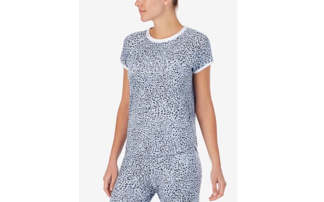  Women’s Sleepwear Contrast-Trim Sleep T-Shirt, Blue, X-Large