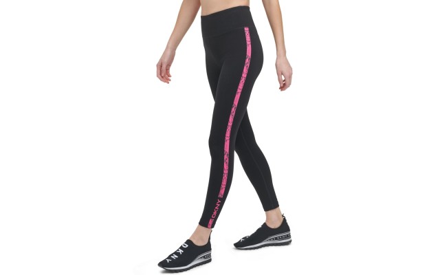  Women’s Snake-Embossed Striped Leggings, Balck/Pink, X-Small