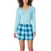  Ladies' 3-Piece Waffle Fleece Pajama Set, Blue, Large