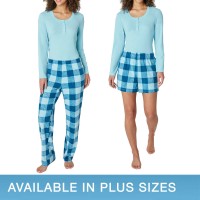 Eddie Bauer Ladies' 3-Piece Waffle Fleece Pajama Set, Blue, Large
