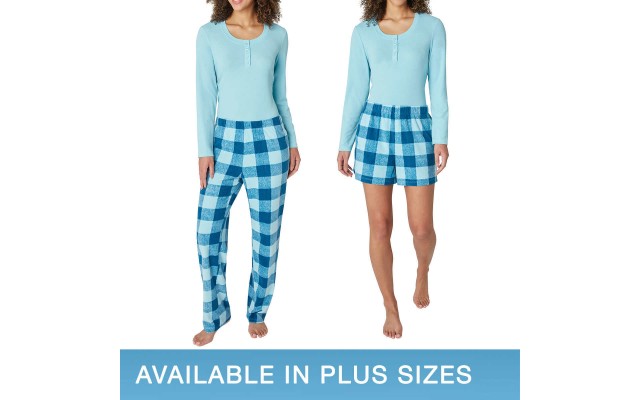  Ladies' 3-Piece Waffle Fleece Pajama Set, Blue, Large