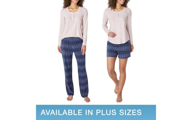  Ladies' 3-Piece Waffle Fleece Pajama Set, Pink, 2X