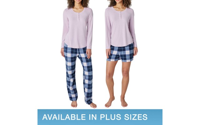  Ladies' 3-Piece Waffle Fleece Pajama Set, Purple, X-Large