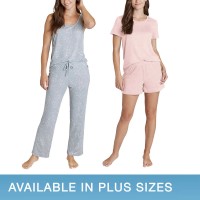 Eddie Bauer Ladies' 4-Piece Pajama Set, Gray, Large