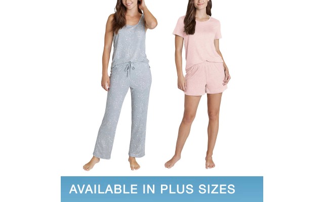  Ladies' 4-Piece Pajama Set, Gray, Large