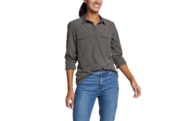  Ladies' Button Up Top, Gray, X-Large