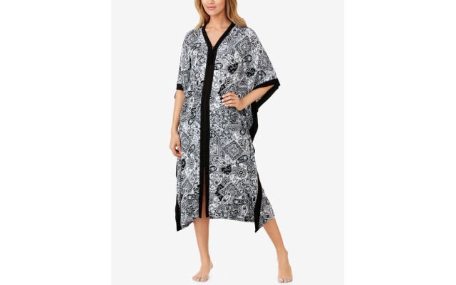  Women’s Long Butterfly Caftan Nightgown, Multi, Large-X-Large