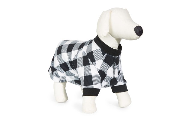  Check-print Pet Pajamas, Black/White, Small
