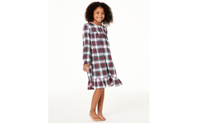  Little & Big Kids Girls Matching Stewart Plaid Nightgown, Red/White, 4-5