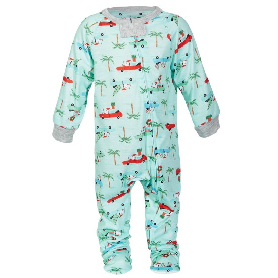  Matching Baby Tropical Santa Printed Footed Pajamas, Green, 6-9 Months
