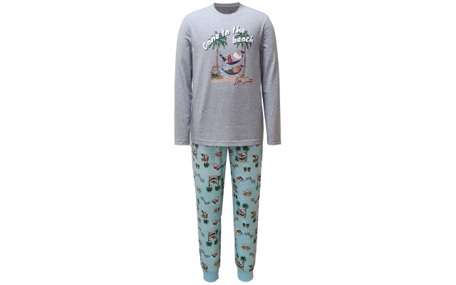  Matching Men’s Tropical Santa Pajama Set, Gray/Green, X-Large