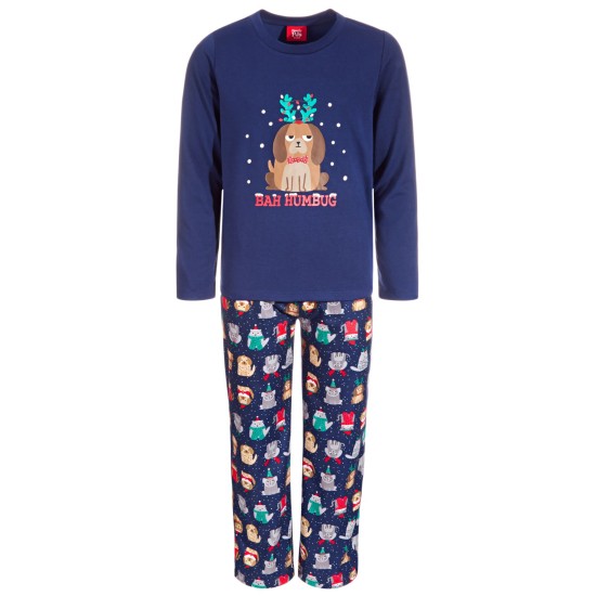  Matching Toddler, Little & Big Kids 2-Pc. Bah Humbug Family Pajama Sets, Navy, 6-7