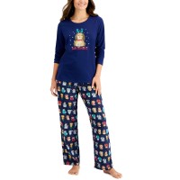 Family Pajamas Matching Women’s Bah Humbug Novelty Pajama Set, Blue, Small