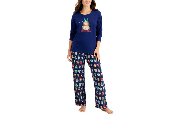  Matching Women’s Bah Humbug Novelty Pajama Set, Blue, Small