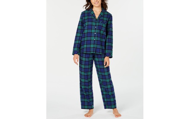  Matching Women's Black Watch Plaid Pajama Sets, Green, Medium