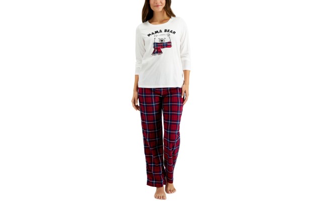  Matching Women's Mama Bear Plaid Pajama Sets, Red, X-Large