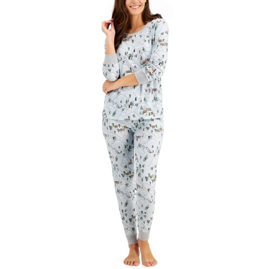  Matching Women’s Ski Mountain Pajama Set, Blue, X-Large