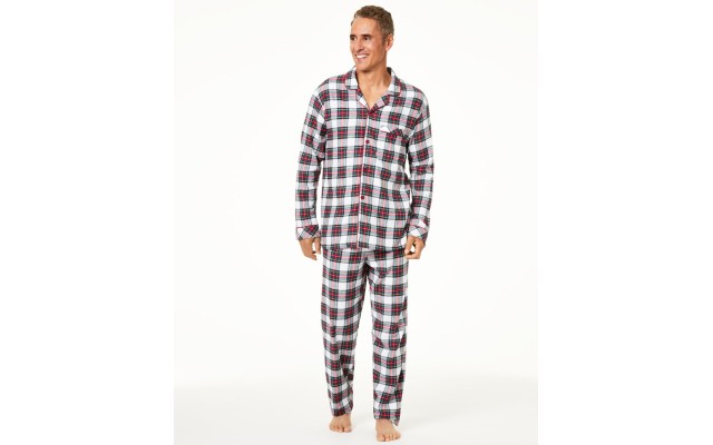  Men’s Matching Stewart Plaid Pajama Set, Red/White, X-Large