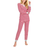 Family Pajamas Women’s Matching Striped Waffle-Knit Pajama Set, Red/White, Medium
