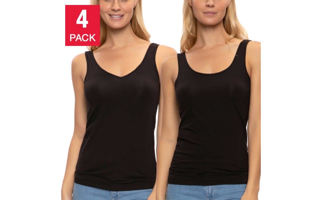  Ladies' Reversible Tank, 4-pack, Black, X-Large