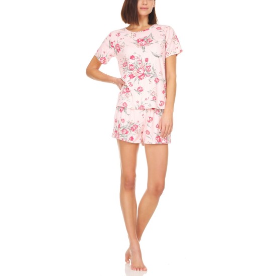  Averie Rib-Knit T-Shirt & Shorts Pajama Set, Pink, Large