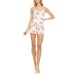  Livia Ivory Wrap Robe, Cami & Tap Shorts Travel Pajama Set, White/Pink, Large