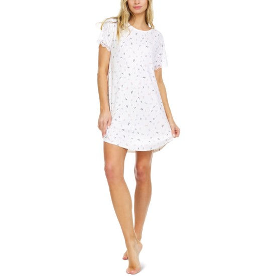  Maura Ribbed Sleep T-Shirt Nightgown, Ivory, Small