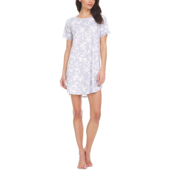 Flora By  Women’s Emilie Ribbed Sleep T-shirt Nightgown, Light Blue, Small