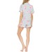  Women’s Notched Top & Shorts Pajama Set, Gray, Large