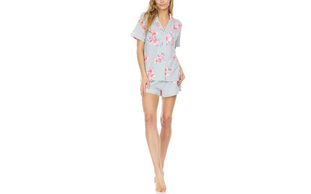  Women’s Notched Top & Shorts Pajama Set, Gray, Large