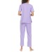  Ladies' Button Front 2-piece PJ Set, Purple, Medium