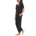  Ladies' Button Front 2-piece PJ Set, Black, X-Large