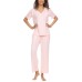  Ladies' Button Front 2-piece PJ Set, Pink, Medium
