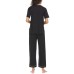  Ladies' Button Front 2-piece PJ Set, Black, X-Large